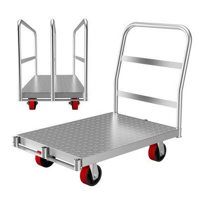 Platform Truck, Steel Cart - 2000 Lbs Capacity Heavy Duty Flatbed Dolly with 5 Inch Swivel Casters, 36" L x 24" W, 3-Side Handrails