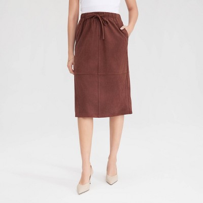 Women's Faux Suede Drawstring Midi A-Line Skirt - A New Day™