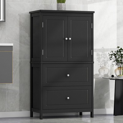 TIRAMISUBEST Bathroom Storage Cabinet, Cabinet with Two Doors and Drawers, Adjustable Shelf, MDF Board