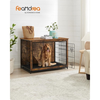 Feandrea Dog Crate Furniture, 44.1" Side End Table, Modern Kennel for Dogs Indoor up to 80 lb, Heavy-Duty Dog Cage with Multi-Purpose Removable Tray