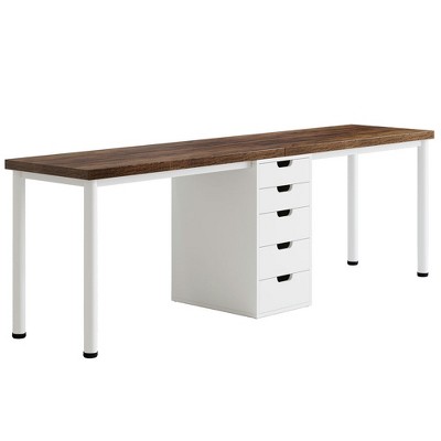 Resenkos Computer Desk, Office Desk, Study Desk,78.7" Two Person Desk, Long Computer Desk with 5 Drawers,Rustic Brown & White