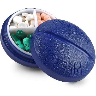 MEDca Pill Box Round for Travel: Mini Compact Portable 4 Compartment Pills Case Organizer