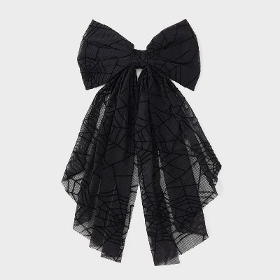Halloween Flocked Spider Web Hair Bow Clip - Black