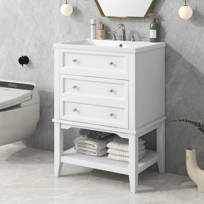 MOEPISY 24 inch Bathroom Vanity With Sink, Bathroom Storage Cabinet with Drawer and Open Shelf