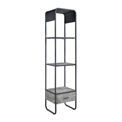 16" Raziela Media Storage Rack Carts Concrete Gray and Black Finish - Acme Furniture