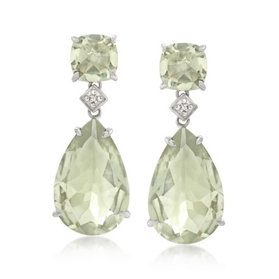 Ross-Simons 21.60 ct. t.w. Prasiolite Drop Earrings With Diamond Accents in Sterling Silver