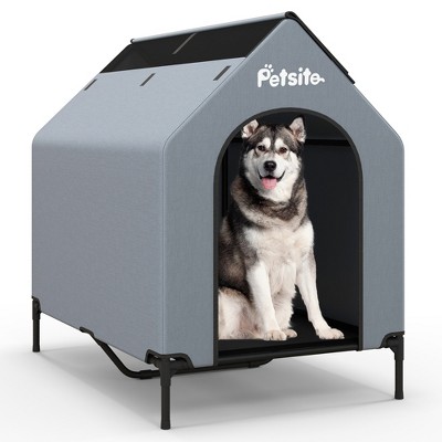 Tangkula 43" Elevated Dog House for Small Breeds Large Pet House w/ Ventilated Windows