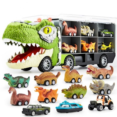 Joyfy 13-in-1 Dinosaur Carrier Truck Toy with Pull Back Cars for Boys Ages 3-5, Dinosaur Toys, Christmas Birthday Gift for Toddler 3 4 5 Year Olds