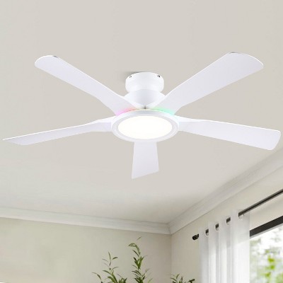 52 Inches Flush Mount RGB Ceiling Fan with 5 ABS Blades Reversible DC Motor 3 CCT LED
