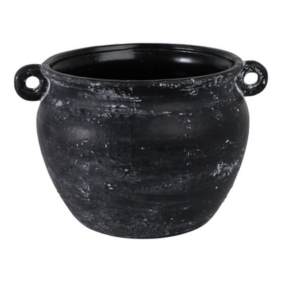 Large Ceramic Planter with Sculpted Handles for Indoor or Outdoor Display - Decorative Plant Stand for Room, Garden, Patio Decor, or Entryway Design