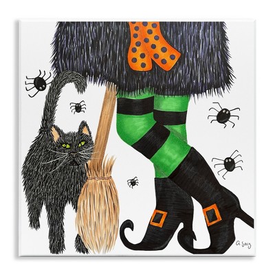Stupell Industries Witch Broom Halloween Black Cat  Wall Plaque Art