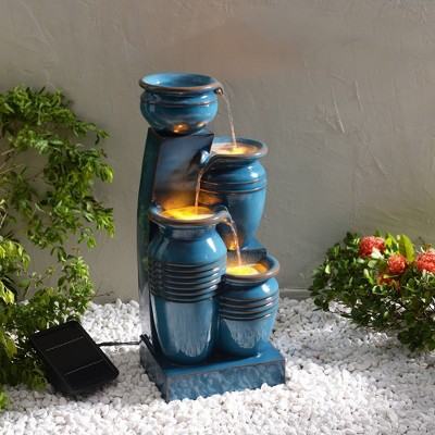 Teamson Home 28.74" 4-Tier Cascading Bowl Solar Powered Polyresin Waterfall Fountain Blue