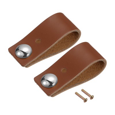 Unique Bargains Leather Dresser Drawer Door Cabinet Knobs and Pulls 2 Pcs 2.56"x0.94"