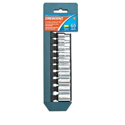 Crescent Assorted Sizes X 1/4 in. drive SAE 6 Point Socket Set 10 pc