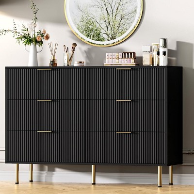 Fluted 6-Drawer Dresser - Modern Storage Chest for Bedroom & Living Room