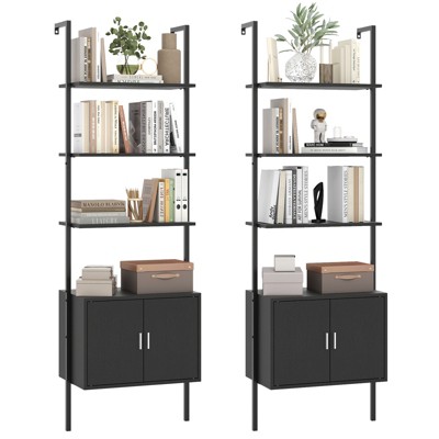 Tangkula 2PCS 72.5" Tall Bookshelf 5 Tier Wall Mount Ladder Bookcase w/ Cabinet