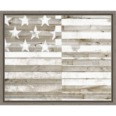 Amanti Art 20"x16" American Flag (Rustic) by Studio with Framed Canvas Wall Art Print: Sepia Toned, Polystyrene Frame, Lithograph Medium