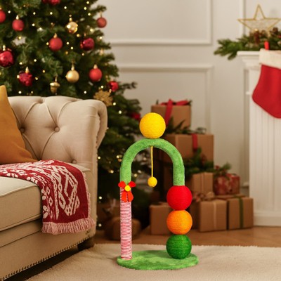 Angel Sar 29in Christmas Cat Tree Tower, Sisal Scratcher with Dangling Balls, Candy Cane Design Scratching Post for Indoor Cats