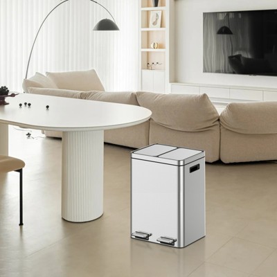 Dual Compartment Step Trash Can - 8 Gal/30L Stainless Steel w/ Soft-Close Lid | Recycling & Waste Sorting w/ Removable Bins for Kitchen/Office