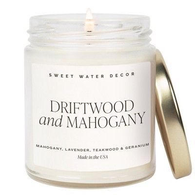 Sweet Water Decor Driftwood and Mahogany 9oz Clear Jar Soy Candle