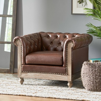 Castalia Chesterfield Tufted Club Chair with Nailhead Trim Midnight - Christopher Knight Home