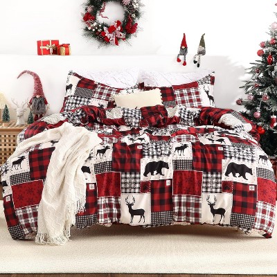 Christmas Duvet Cover, Soft Brushed Microfiber Comforter Cover Sets, Printed Holiday Theme Bedroom Decorative Bedding