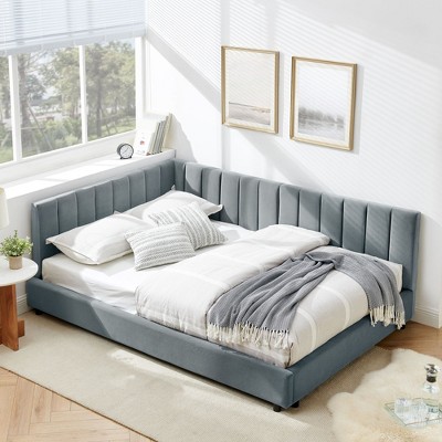 PAGED Full Size Sofa Bed Upholstered Tufted Bed Frame with Comfortable Backrest and Armrests, Easy Assembly, Noise Free