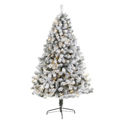 7ft. Flocked Fir Artificial Christmas Tree with 350 Clear LED Lights – Snowy Seasonal Holiday X-Mas Glow