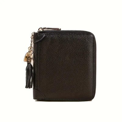 Paaaawaters Womens Coin Purse Credit Zip Leather Card Case RFID Blocking 5.2"*4.5"*0.98" black