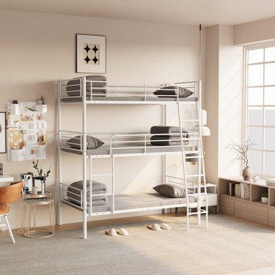 Triple Twin Metal Bunk Bed with Guardrail for Bedroom