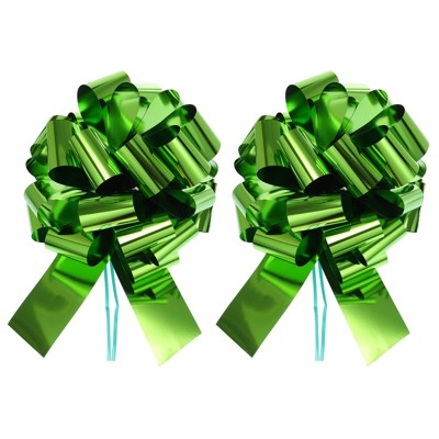 Unique Bargains Bright Durable Metallic Gift Wrapping Large Pull Bow for Wedding 2 Pcs Lawn Green 16 inch