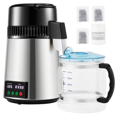 VEVOR 1.1 Gal Water Distiller, 0.3 Gal/H, 750W Distilled Water Maker Machine 0-99H Timing Set Temp Display, 304 Stainless Steel Countertop Distiller