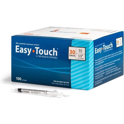 Easy Touch Insulin Syringes 30 Gauge 1mL 12.7mm, 100 Ct