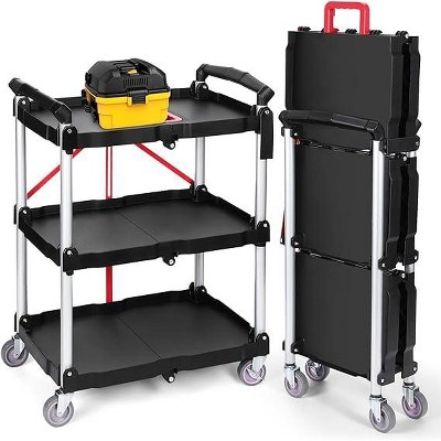 Foldable Utility Cart Heavy Duty 176 LBS Folding Service Cart w/ 360¡ã Swivel Wheels Ergonomic Red Handle