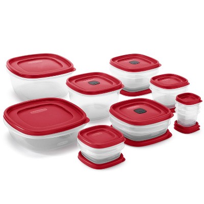 Rubbermaid 28pc Plastic Food Storage Container Set: Microwave & Freezer Safe, Dishwasher Safe, Red/Clear