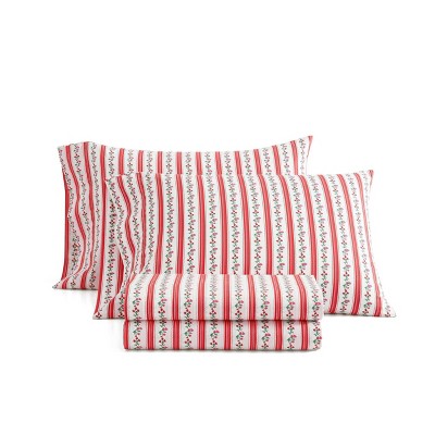 Martha Stewart King Rose Ribbon Sheet Set Red