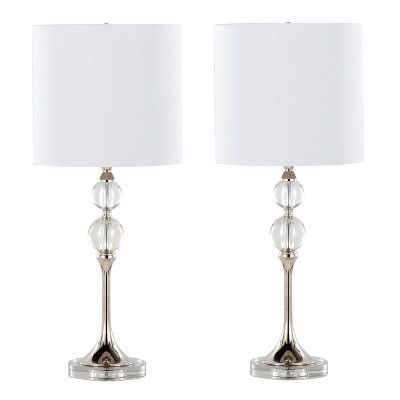 LumiSource Set of 2 Clara 26" Contemporary Crystal Table Lamp in Clear Crystal/Polished Nickel with White Linen Shade from Grandview Gallery