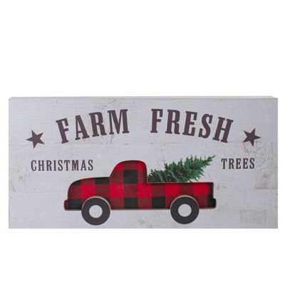 Northlight Buffalo Plaid Farm Truck "Farm Fresh Christmas Trees" Wooden Sign - 16"