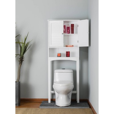 Louis Bathroom Space Saver with Shutter Style Doors White - Teamson Home: Chrome-Plated Finish, Adjustable Shelf, Freestanding