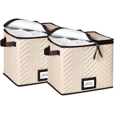 Hold N' Storage - Set of 2 Wine Glass Storage with dividers and Carry Handles. Each Holds 12 standard size wine glasses up to 10" H
