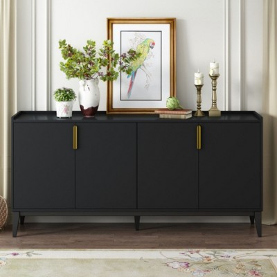 U-Style Wooden Storage Cabinet Sideboard with 4 Doors, Perfect for Hallway, Entryway, and Living Room, Includes Adjustable Shelf