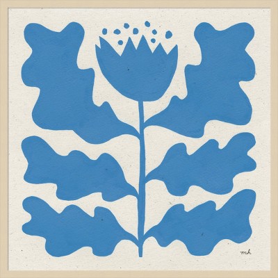 33"x33" Delighted Floral IV Blue by Moira Hershey: Midcentury Modern Botanical Art - Amanti Art