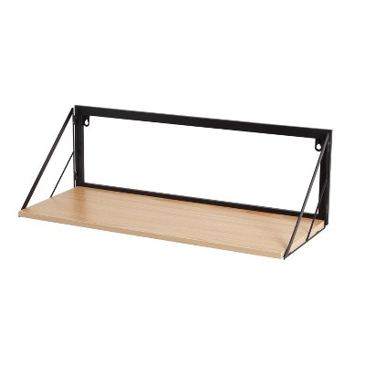 Honey-Can-Do Large Laundry Wall Shelf with Wood Light Oak: Floating Hanging Shelf, Steel Frame, Off-White, 24" Depth