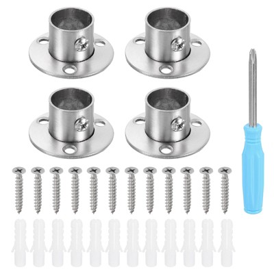 Unique Bargains Stainless Steel Low-leg Brushed Finish Closet Rod Holder 4 Pcs