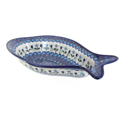 Blue Rose Polish Pottery 451 Vena Deep Fish Dish