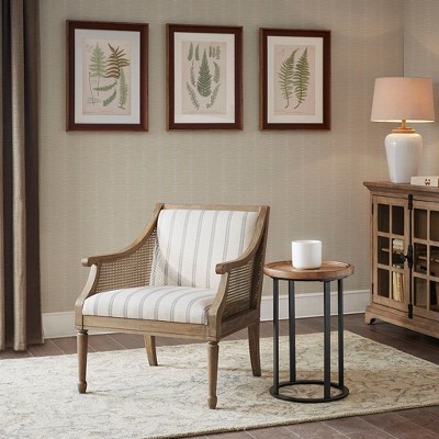 CAVINAS Polyester Accent Chair with Mid-Height Backrest and Cane Webbing Arms,Upholstered Living Room Chairs,Reading Chairs for Living Room