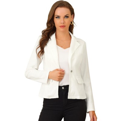INSPIRE CHIC Women's Notched Lapel Button Up Long Sleeve Washed Denim Blazer