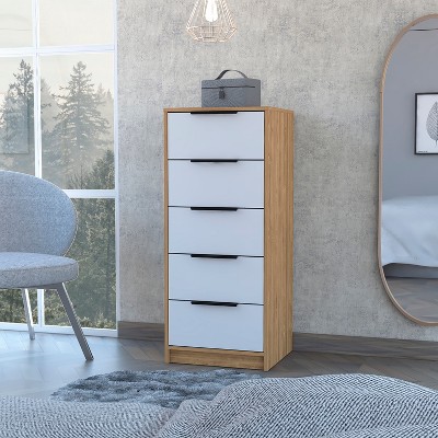 Kaia 5 Drawer Dresser, Vertical Dresser -White / Pine