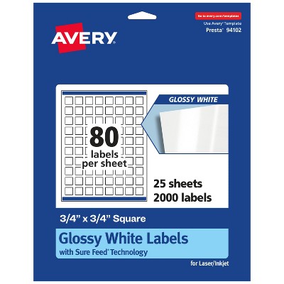 Avery Glossy White Square Labels with Sure Feed, 3/4" x 3/4"