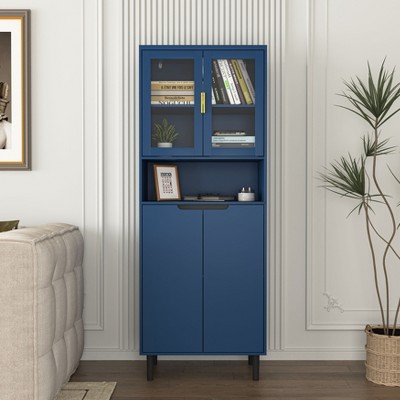 CAVINAS Bookcases for Living Room Storage Bookcase Bookcase with Adjustable Board and Tempered Glass Door